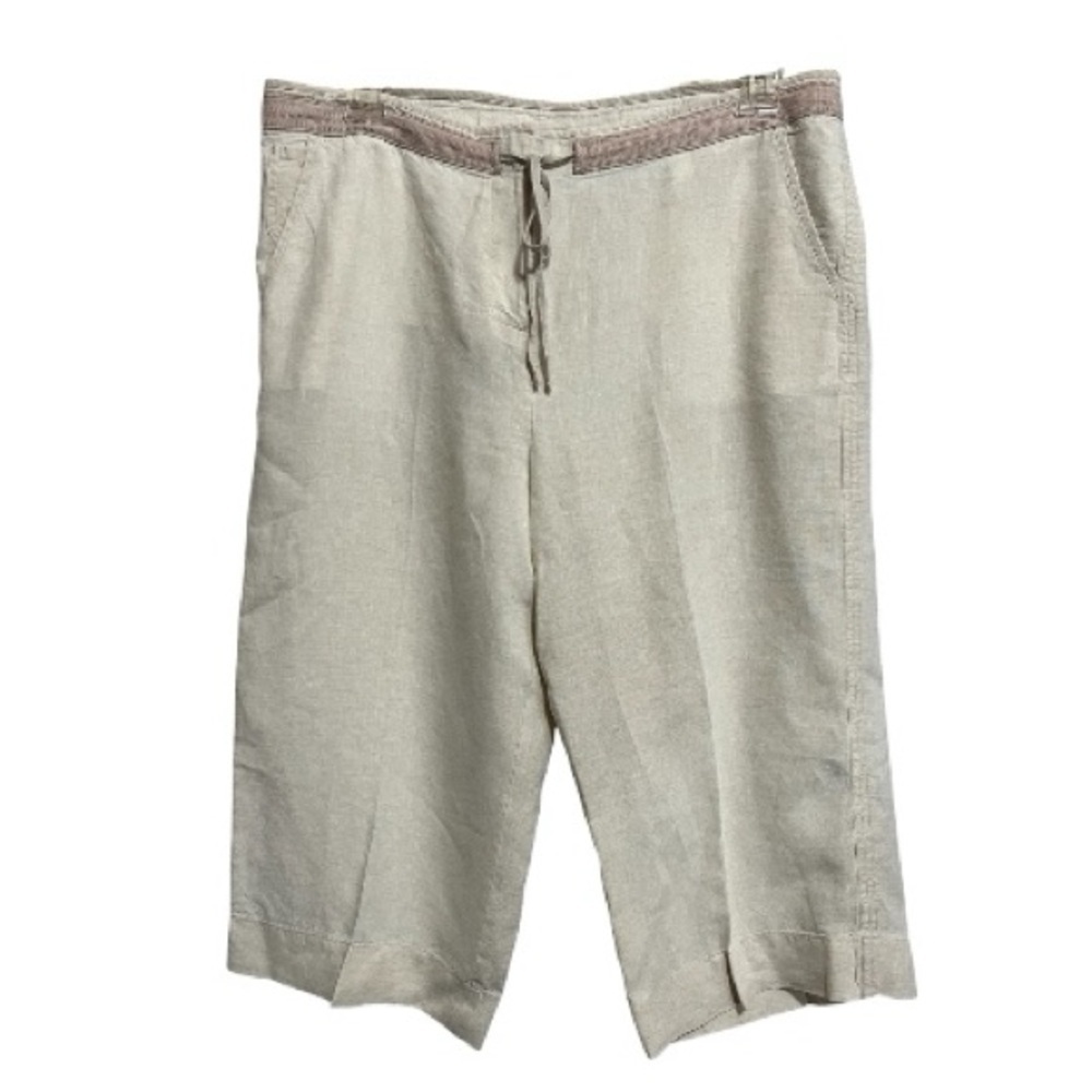 Talbots Beige Irish Linen Capris with Drawstring Waist 5 Pockets Size 14 P